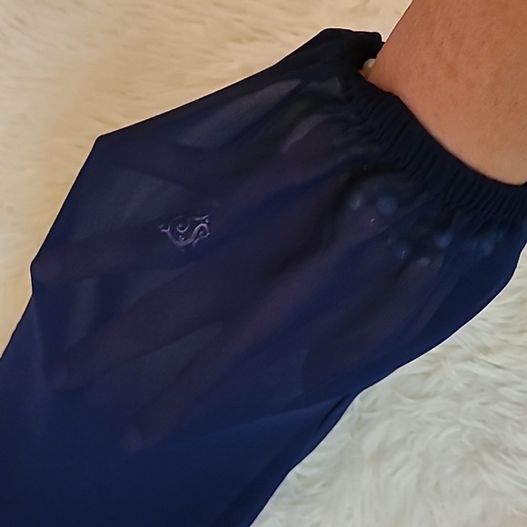 EXPRESS Dark Blue Flared Dress with Sheer Flowy Sleeves - Size Medium - Picture 4 of 10